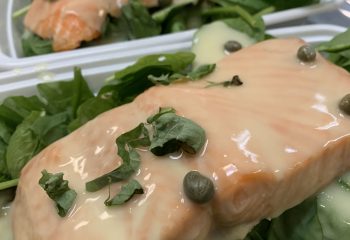 Salmon Picatta over spinach Salmon Picatta over spinach