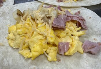 Ham, Potato and Gouda Breakfast Burritos